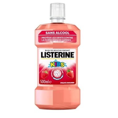 Listerine – Bain de Bouche Enfant Fruits Rouges 0% Alcool (bouteille de 500 ml) – Soin bucco-dentaire pour éliminer 99,9% des bactéries – Bain de bouche sans alcool pour une haleine fraîche durable