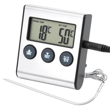 QWORK® Thermomètre Cuisine Numérique - Sonde, Fonction minuterie, Écran LCD - pour Cuisson au Four et Barbecue
