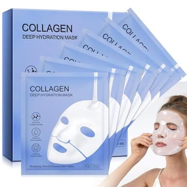 Masque Collagene 6 Pièces - Masque Anti-Rides au Collagène Profond pour Tous Types de Peau, Réduction des Pores, Amélioration de l'Élasticité