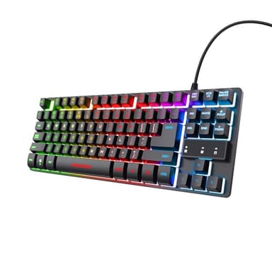 Trust Gaming Clavier Gamer TKL RGB GXT 833 Thado Clavier Filaire Compact (20% Plus Petit), Éclairage LED Multicolore, AZERTY Français, USB Plug & Play, PC/Ordinateur Portable - Noir