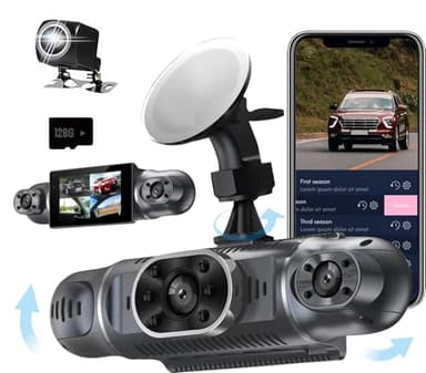 360° Dashcam Voiture, avec 4 x Caméra 1080P Avant et Arrière Gauche Droite, Camera Embarquée Voiture de Bord avec WiFi, Mode de Stationnement 24 Heures sur 24, avec Vision Nocturne avec Carte 128 Go