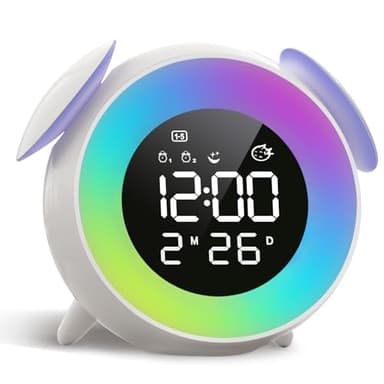 SOLVIEW Réveil Enfant, Reveil Enfant Educatif Jour/Nuit avec Veilleuse 15 Couleurs, Snooze, 2 Alarme, Mode Semaine/Week-End, Reveil Numérique pour Filles et Garçons