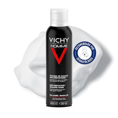 Vichy Homme, Mousse de Rasage Anti-Irritations, Peau Protégée et Hydratée, Contient du Calcium, de la Vitamine C Glucosée et de l'Acide Salicylique, Soin Homme, Sensi Shave, 200 ml