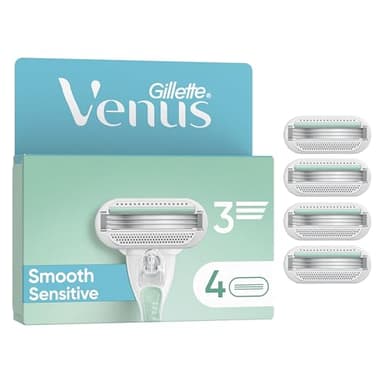 Gillette Venus Rasoir Pour Femmes Pro Smooth Sensitive Pour Peaux Sensibles, Manche Réutilisable Et 4 Cartouches De Recharge A 3 Lames, Bande Lubrifiante Avec Une Touche D’Aloe Vera, Rasage Doux