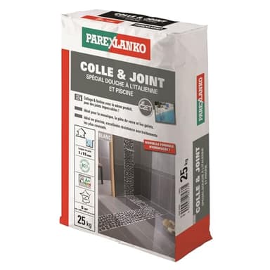 Parexlanko - Colle et Joint - Spécial Douche à l'Italienne et Piscine - Blanc - Joints de 1 à 15 mm - 25 kg