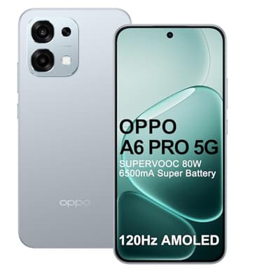 OPPO A6 Pro 5G 8+256Go, IA Smartphone Android Débloqué, Batterie 6500mAh, SUPERVOOC 80W Telephone Portable, Écran 120Hz 6,57" AMOLED, Dimensity 6300, Caméra AI 50MP, IP69, NFC, Dual SIM, Argent