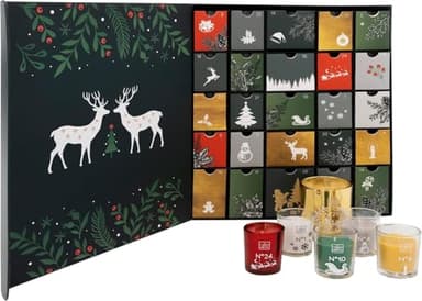 Original Calendrier de l'avent avec 25 Bougies parfumées dans Pots en Verre - Version Noël Multicolor
