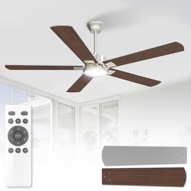 Orthland Silencieux 132cm Ventilateur Plafond avec Lumiere, 5 Pales Grand Ventilateur de Plafond avec Telecommande et Moteur DC Réversible, LED Lampe Ventilateur Plafond pour Chambre, Salon, 6 Vitesse