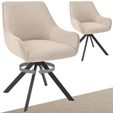 Goeurvant Chaises Pivotantes Lot de 2 – Chaises Lin avec Accoudoirs, 360° Pivotantes, Pieds Métal, Dossier Confort, pour Salle à Manger, Salon, Beige