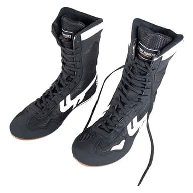 Chaussures de Boxe Génériques À Bord Haut Chaussures d'Entra\u0înement de Lutte Longues Bottes Compétition Baskets Homme Noir Blanc Semelle, Noir , 41 1/3 EU
