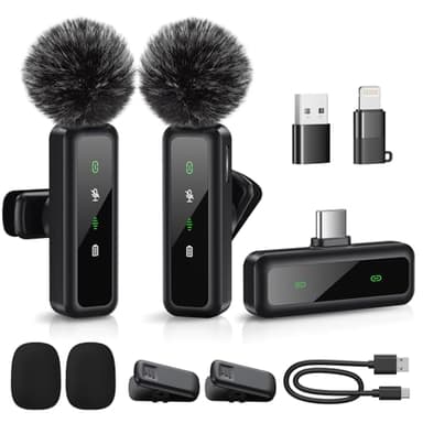 Microphone de Lavalier sans fil pour iPhone, iPad, appareils Android - Mini microphone à pince avec suppression du bruit, appairage automatique, sourdine et réverbération, idéal pour le Vlogging