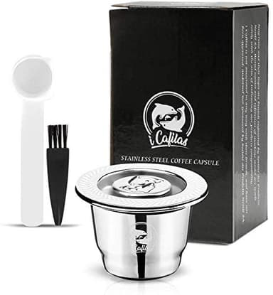 i Cafilas Acier Inoxydable Capsule Espresso Crema Café Rechargeable Réutilisable Pour Machine À Café Nespresso + 1 Cuillère + 1 Pinceau (Capsule)
