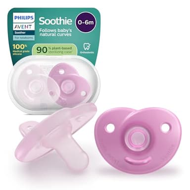 Philips Avent Sucettes Soothie - Tétine orthodontique, en silicone d'origine végétale, pour nouveau-nés, réduit la pression exercée entre les dents et la bouche, sans BPA, lot de 2, SCF099/27