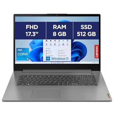 Lenovo IdeaPad 3 17IRU7 - Ordinateur Portable 17.3'' FHD (Intel Core i5-1335U, RAM 8Go, SSD 512Go, Intel Iris XE Graphics, Windows 11 Home) Clavier AZERTY Français - Gris