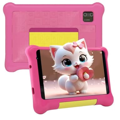 HotLight Tablette Enfants 7 Pouces Android 13 Tablette pour Enfant avec 5GB RAM+32GB ROM(TF 128GB), Contrôle Parental, GMS, WiFi, Bluetooth, Kids Tablette Tactile Éducative avec Kid-Proof Étui(Rose)