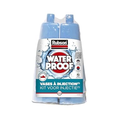 RUBSON Revêtement Étanchéité par Injection Waterproof Kit 6 Vases et 6 Injecteurs Murs Extérieurs, Anti-Humidité - Barrière Contre Remontées Capillaires, Infiltrations et Fissures