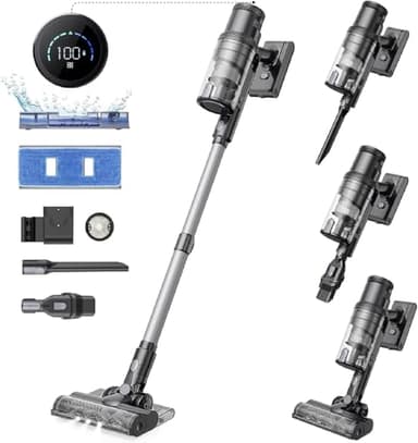 Proscenic Neuf P11 Mopping Aspirateur Balai sans Fil, Aspirateur laveur sans Fil avec Fonction Nettoyage de Sol,550W 45Kpa 60 Min d'Autonomie,Léger Aspirateur Balai pour Dur Tapis Sols Poils d'animaux