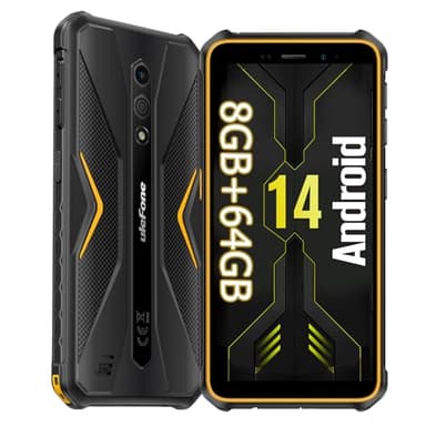 Ulefone Armor X12 Pro Téléphone Portable Incassable Android 14 avec Octa-Core 8Go+64Go/TF-256Go IP68 Smartphone Robuste, 4G LTE Dual SIM Antichoc 4860mAh Akku, 13MP+8MP, 5GHz Wi-FI/NFC/OTG/GPS/Orange