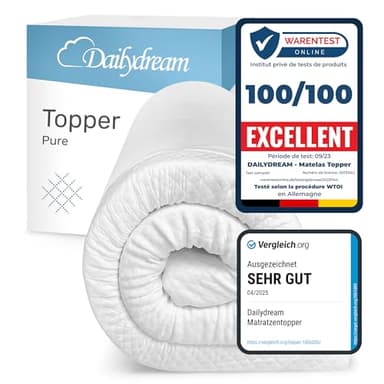 Dailydream Surmatelas 160 x 200 cm, Mémoire de Forme, 7 cm épaisseur, «Edition Pure, Model L », pour Matelas, canapé ou lit de Camp, sur-Matelas pour Adulte, Memory Foam Mattress Topper