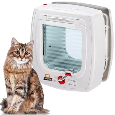 Ferplast Chatiere a puces éléctroniques, Porte pour Chats, Entrée et Sortie Contrôlables à 4 Voies, Proctection contre les Courants d'air, Collier Chat avec Puce Inclus, SWING MICROCHIP Blanc