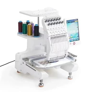 NGARY Machine À Broder Commerciale, Machine À Broder Informatisée À Tête Unique À 12 Aiguilles avec Une Grande Zone De Broderie De 20 X 30 Cm, pour La Broderie De Chapeaux Et De Vêtements