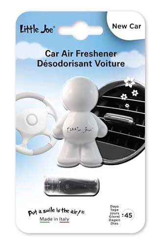 LITTLE JOE Désodorisant Voiture Senteur Voiture Neuve, Personnage à fixer sur l'Aérateur, Blanc, NEW CAR