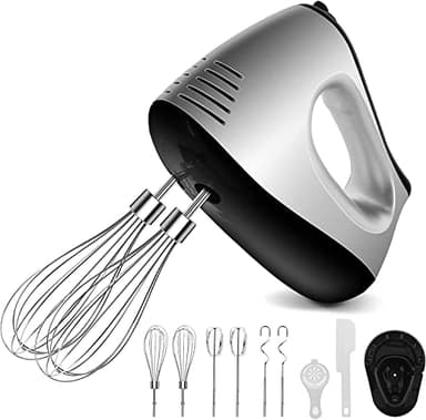 NWOUIIAY Batteur Electrique 500W à 5 Vitesses et 9 Accessoires Batteur à Main avec Fonction du Turbo Boost Bouton d'éjection et Base de Stockage pour Gâteaux Confitures et Crème etc