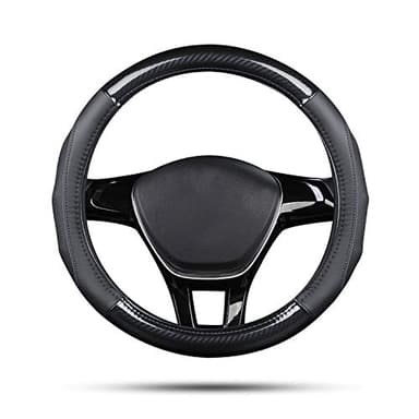 Ergocar Couvre Volant de Voiture Fibre de Carbone & Peau de Vache de Première Couche Sport Volant Protecteur Antidérapant pour Diamètre 38cm(15 ") (Noir)