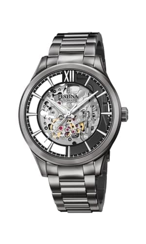 Festina Montre Homme Automatique en Acier Inoxydable 316L Noir Montre Analogique Homme - Verre Saphir Haute Résistance - Étanche 5 ATM F20632/1