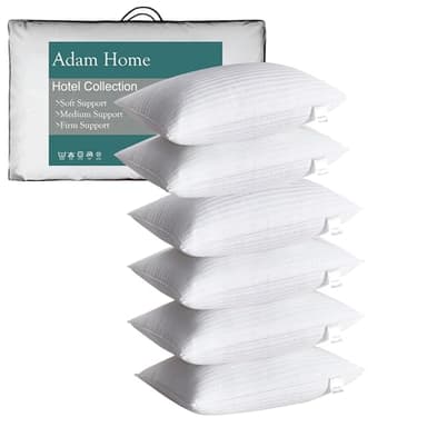 Adam Home Oreillers à Rayures Lot de 6 oreillers (50 x 75 cm) de qualité hôtelière oreillerpour dormeur latéral, Oreiller de lit à et résistant à la poussière, coussind remplis de qualité supérieure