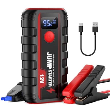 Booster Batterie Voiture Moto Démarrage - Demarreur Boost de Auto Chargeur Portable Jump Starter 12V 2000A Jusqu'À 6.0L Essence 5.5L Gazole Avec Pinces Sûreté Intelligentes LED