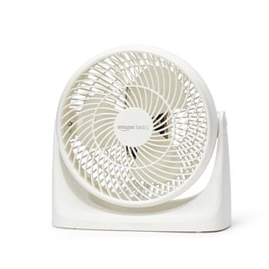 Amazon Basics Ventilateur de bureau portable, 18 cm, fonctionnement silencieux, 3 vitesses, inclinaison variable à 90°, Blanc, 15,49 x 27,3 x 27,69 cm