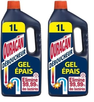 Ouragan Déboucheur Gel Epais 15 minutes 1 L (Lot de 2)