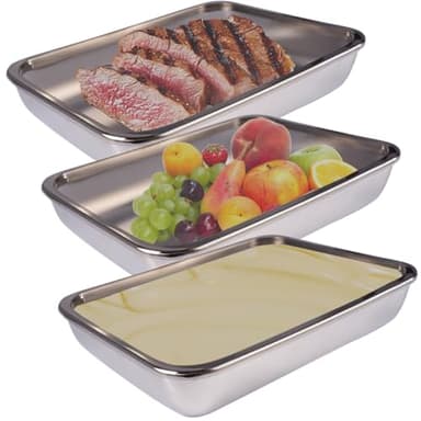 Zyren Lot de 3 Boite Alimentaire Inox,Plat Inox avec Couvercle,Boîtes de Conservation en Acier Inoxydable,Conservation au Réfrigérateur, Chauffage au Micro-ondes (tasses), Lavable au Lave-vaisselle