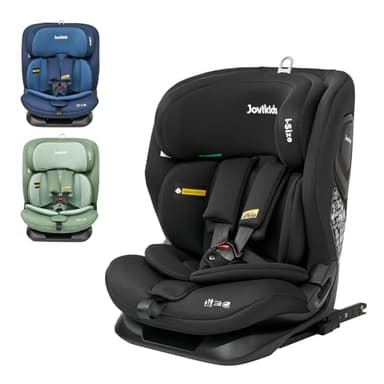 Jovikids Siege Auto, i-Size, Groupe 1 2 3, Enfant de 76 a 150 cm, de 15 mois a 12 ans, ECER129, Hauteur et Inclinaison Réglables, Top Tether, Protection latérale, Siège Auto bébé avec ISOFIX（ Noir）