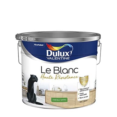 Dulux Valentine Le Blanc Haute Resistance - Peinture Intérieure Murs, Plafonds et Boiseries - Pièces sèches et humides - Satin Blanc 10 L