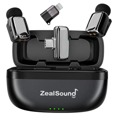 zealsound M6 Micro Cravate sans Fil pour iPhone Android téléphone, Mini Microphone Lavalier 5g Léger avec Réduction de Bruit,100m Portée pour Vlogging, Streaming, Podcast, Youtube, TikTok, Interview