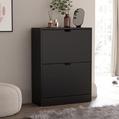 Vida Designs Armoire à Chaussures à 2 tiroirs, Armoire de Rangement à Chaussures Peu encombrante avec 2 tiroirs rabattables, Meuble de Couloir et de Salon, 100% certifié FSC (Noir)