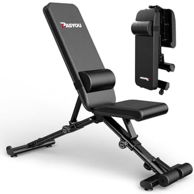 PASYOU Banc de Musculation Multifonction Réglable avec 90 Degrés Banc Musculation Complet Pliable Inclinable Declinable Peut être Plié Rapidement 400KG Capacité de Poids