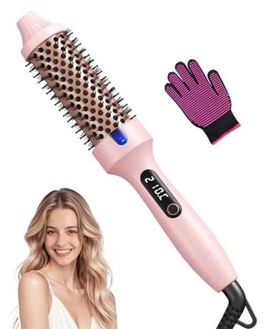 Haokoo Brosse Chauffante 38 mm Multifonction – Lissage, Boucles Souples, Volume, Design Ionique Anti-Frisottis, 6 Réglages de Température, Double Tension, Chauffage Rapide 30s (Rose)