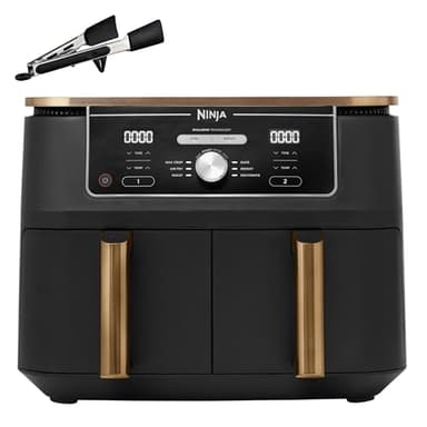NINJA Foodi MAX Dual Zone Air Fryer, 2 Tiroirs, 9,5L, 6-en-1, Sans Huile, Air Fry, Max Crisp, Rôtir, Cuire, Paniers Antiadhésifs Lavables Au Lave-Vaisselle, Cuivre/Noir Exclusivité Amazon AF400EUCP