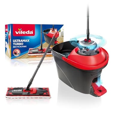 Kit Complet Ultramax Turbo Vileda, Confort et ergonomie de Nettoyage, Pouvoir nettoyant de la Microfibre, Lavable en Machine à 60 °C Max, Vileda Love it Clean