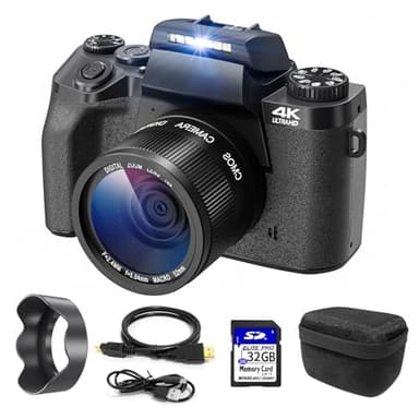 Appareil Photo numérique 4K, CCN 64MP Appareil Photo avec écran Tactile 3.0", Zoom numérique 16X, Fonction WiFi, avec Sacoche pour Appareil Photo, Capuchon, Carte TF 32GB, Noir