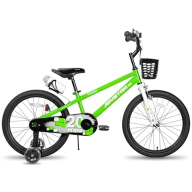 JOYSTAR Vélo Enfant Pluto - Vélo pour enfants de 18 pouces pour garçons et filles de 5 à 8 ans, avec roulettes stabilisatrices et support pour vélos, couleur vert