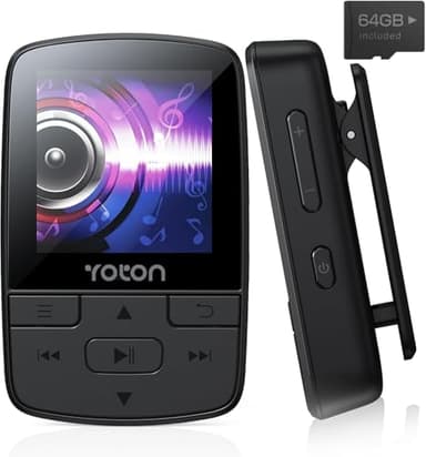 YOTON Lecteur MP3 64 Go avec Clip, Mini Musique MP3 Bluetooth 5.2, Super léger (28.5g),Son HiFi sans Perte, Radio FM, Chronomètre, Enregistreur, Podomètre, etc, avec Écouteurs, Vert (Noir)