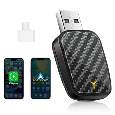Adaptateur sans Fil pour Android Auto et CarPlay, Mini Clé pour Convertir CarPlay/Android Auto Filaire en sans Fil, Adapté aux Voitures avec AA et CarPlay, USB C/A, Connexion Stable