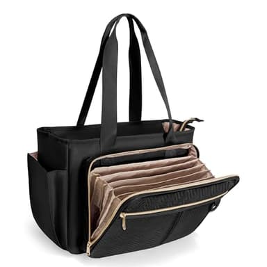 Prokva Sac Fourre-tout pour Enseignant avec Poche de Rangement en Accordéon, Grand sac Utilitaire de Travail pour Enseignant pour Femme, Noir (Conception Brevetée)