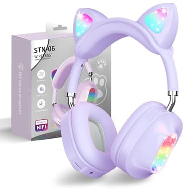 OHAANYY Casque Bluetooth pour Enfants sans Fil,Casque Cat Pliable avec LED Flash Lumières Glow, Enfants Bluetooth 5.0 avec Microphone et Contrôle du Volume, Carte Slot pour PC/Tablettes/TV (4)