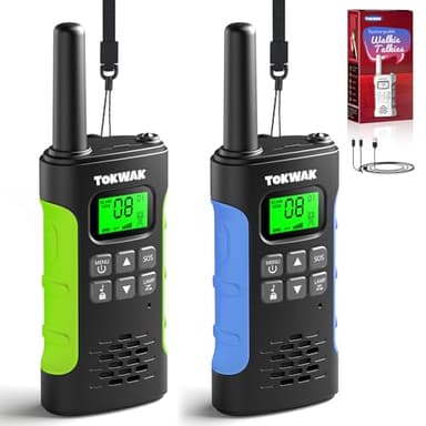 Tokwak Talkie Walkie Longue Portée Rechargeable par USB C, Paire de Talkie-Walkie Enfants Adultes 16 Canaux VOX Lampe Torche, Walkie Talkie PMR446 Batterie Li-on pour Camping, Randonneé, Vélo, Fêtes
