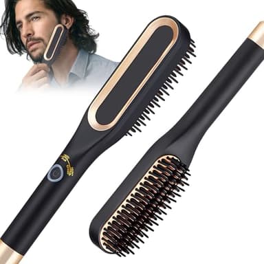 Journeyside Lisseur Barbe Homme,Lisseur Cheveux Homme, Brosse Lissante Barbe,Lisseur Barbe 2 en 1,3 Températures Réglables 160℃-220℃,Lisse les Frisottis, pour Modelage de la Barbe et Cheveux